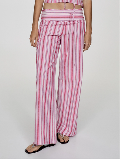 Striped Wide Leg Linen Pants